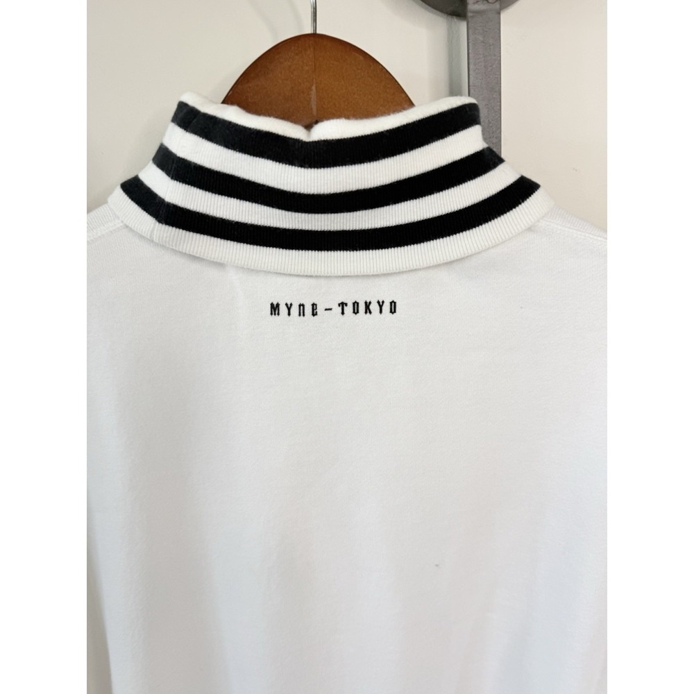 MYNE White/Black Cotton Knit Striped Collar Pullover Sweatshirt Men's Sample - Picture 5 of 6